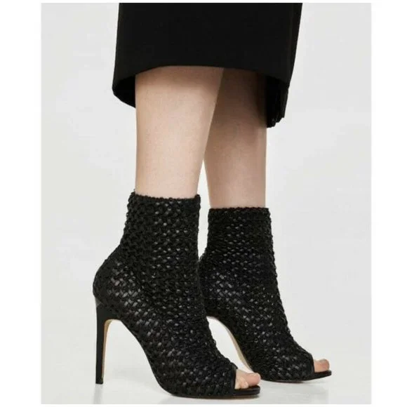 Zara Shoes Zara Braided Ankle Boots Peep Toe Sz Black Heels